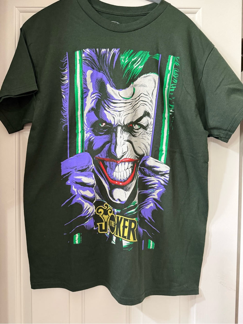 DC Men’s Joker Graphic Tee - Dark Green with Purple & Red Accents